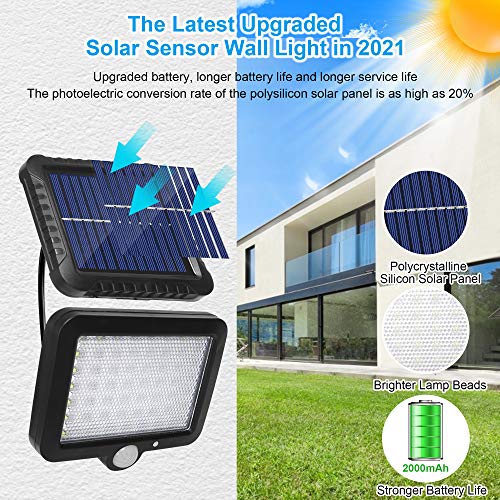 Luz Solar Exterior, Luz Solar de Pared con Sensor de Movimiento [2 piezas, 3 Modos] Luces LED Solares Impermeable IP65, Foco Led Solar Exterior Separada, Luz de Jardín Exterior con Cable de 5m