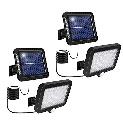 Luz Solar Exterior, Luz Solar de Pared con Sensor de Movimiento [2 piezas, 3 Modos] Luces LED Solares Impermeable IP65, Foco Led Solar Exterior Separada, Luz de Jardín Exterior con Cable de 5m