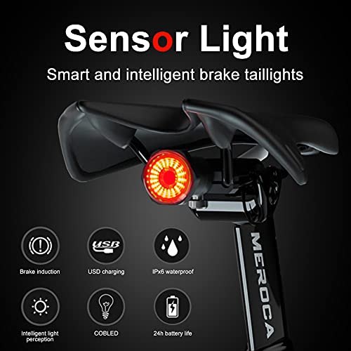 Luz Trasera con Sensor Inteligente para Bicicleta, luz de Advertencia de Seguridad de Carga USB, luz Trasera con Sensor de Freno Impermeable IPX6, para Bicicleta de Carretera MTB
