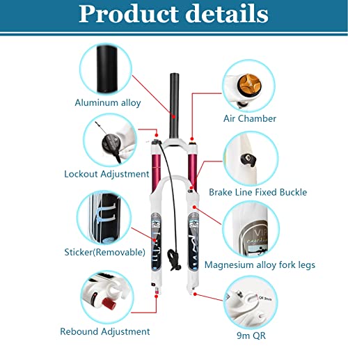 LvTu 26/27, 5/29 Pulgadas Bici Horquilla de Suspensión Neumática MTB Viaje 120mm, Aleación de Magnesio Ultraligero Ajuste de Rebote Horquilla Delantera de Bicicleta QR 9mm