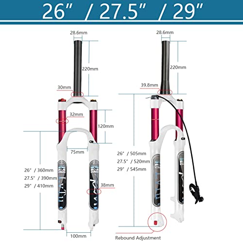 LvTu 26/27, 5/29 Pulgadas Bici Horquilla de Suspensión Neumática MTB Viaje 120mm, Aleación de Magnesio Ultraligero Ajuste de Rebote Horquilla Delantera de Bicicleta QR 9mm