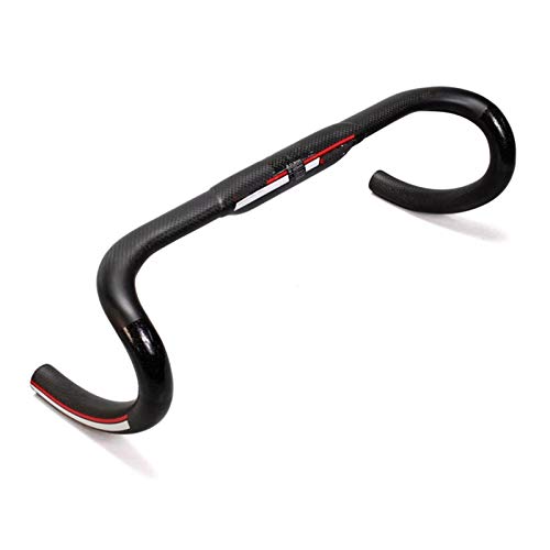 Lwieui-BH Manillares de Bicicleta Fibra de Carbono Carretera Manillar de la Bici Matt Negro Curvo Surcos Gota Manillar Barra Plana de Fibra de Carbono/Bent (Color : Black, Size : 3.18x42cm)