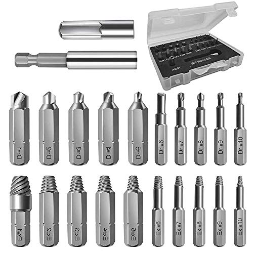 LWZko 22 Piezas Extractor Tornillos, Juego Extractor Tornillos, Kit Extracción Tornillos Dañados, HSS Magnética Juego Removedor Pernos con 10 Tamaños Taladros y Extractor para Tornillo Roto