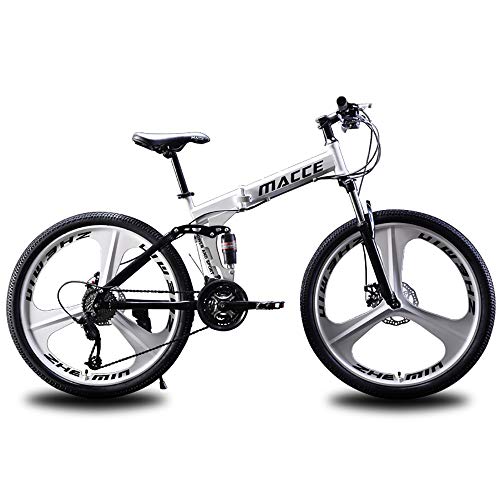 LXZH Bicicleta de Montana Plegable, 26 Pulgadas 27 Velocidad Bici para Hombre Mujer, Marco de Acero de Alto Carbono, Freno de Disco Mecánico,Blanco