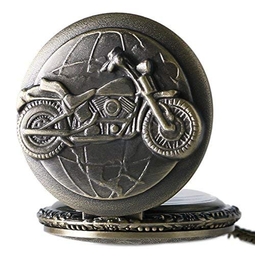 LXZSP Reloj de Bolsillo de Cuarzo con diseño de Motocicleta de Bronce 3D para Hombres con Cadena de Cadena Bicicleta Moto Cadena de suéter Colgante Vintage, Regalo de cumpleaños