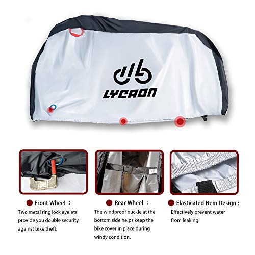 LYCAON Fundas para Bicicletas, 210D Poly Fabric UV Protection Impermeable Anti Dust Bike Rain Cover para Bicicletas de Carretera de Montaña, con Bolsa de Almacenamiento (For 26'' Bike/Plata)