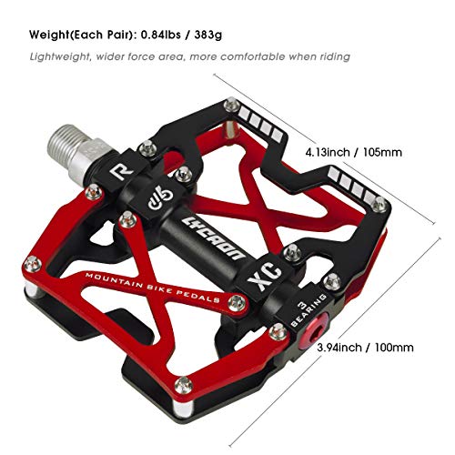 LYCAON Pedales para Bicicletas, Pedal de Bicicleta Antideslizante de Aleación de Aluminio CNC, para Bicicleta de Carretera MTB BMX Mountain Road de 9/16" (Rojo)