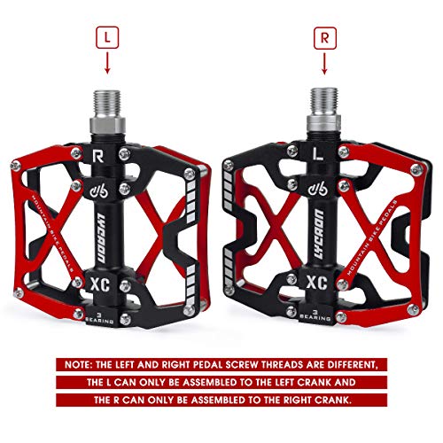 LYCAON Pedales para Bicicletas, Pedal de Bicicleta Antideslizante de Aleación de Aluminio CNC, para Bicicleta de Carretera MTB BMX Mountain Road de 9/16" (Rojo)