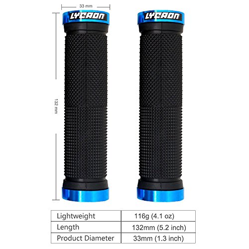 LYCAON Puños para Bicicletas de Montaña Bicicleta Manillar Apretones Doble Cierre Mango para Bicicleta Triciclo Silla de Ruedas MTB BMX (Azul, General End Caps)