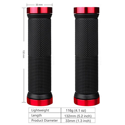 LYCAON Puños para Bicicletas de Montaña Bicicleta Manillar Apretones Doble Cierre Mango para Bicicleta Triciclo Silla de Ruedas MTB BMX (Rojo, Expandable End Caps)