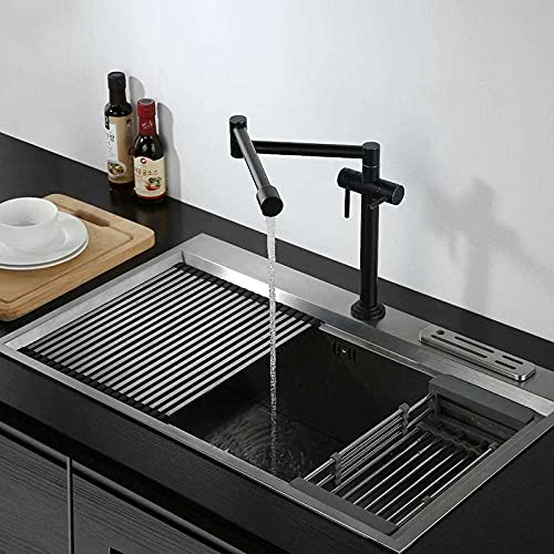 LYLSXY Grifos, Grúa Giratoria de Latónizo Grifo de Cocina Instalación de Cubierta Grifo de Lavabo Plegable Níquel Cepillado/Negro/Cromo/Oro/Orbe Grifo de Cocina Níquel Cepillado