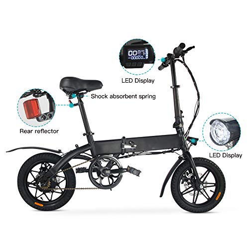 M MEGAWHEELS Bicicleta electrica Plegable, Bicicleta electrica e-Bike hasta 25 km/h, Bici Electricas Adulto con Ruedas de 14", Batería 36V 7.5Ah, Asiento Ajustable, con Pedales.