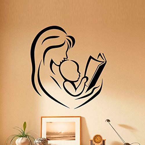 Madre y bebé libros de lectura pegatinas de pared decoración del hogar habitación de niños decoración de guardería vinilo arte pared calcomanía pegatina A5 45x43cm