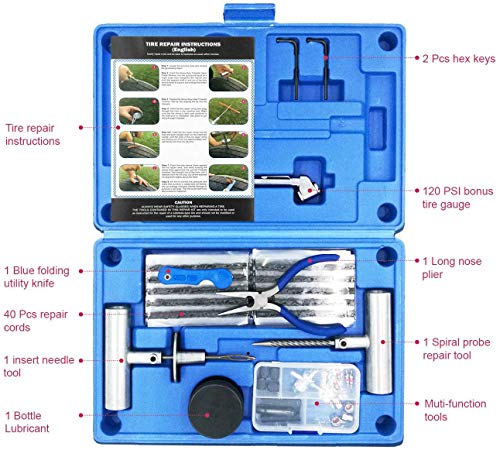 MAIKEHIGH Kit de Reparación para Neumáticos Pesados - Juego de 67 Piezas para Motocicleta, ATV, Jeep, Camión, Tractor