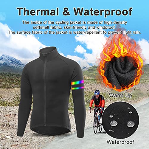 Maillot Ciclismo Hombre Invierno Manga Larga Maillots Bici Hombre MTB Térmico Impermeable Reflectante Transpirable Ropa Ciclismo con Cremallera Completa y 3 Bolsillos Traseros,Dark Red,L