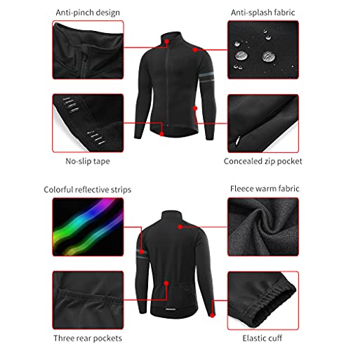 Maillot Ciclismo Hombre Invierno Manga Larga Maillots Bici Hombre MTB Térmico Impermeable Reflectante Transpirable Ropa Ciclismo con Cremallera Completa y 3 Bolsillos Traseros,Dark Red,L