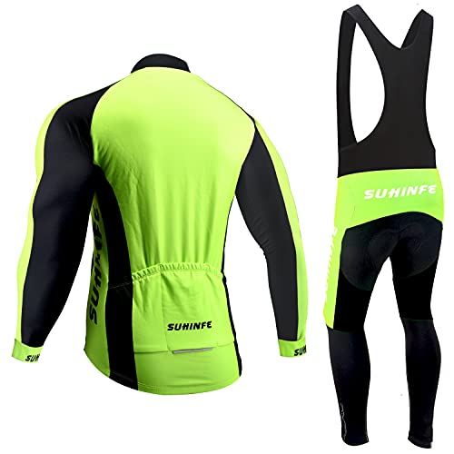 Maillot Ciclismo Hombre Invierno, Ropa Ciclismo Manga Larga Calor con Polar Térmico y Pantalones Ciclismo de Alta Elasticidad para Bicicleta Carretera y Bicicleta Montaña, Verde, M