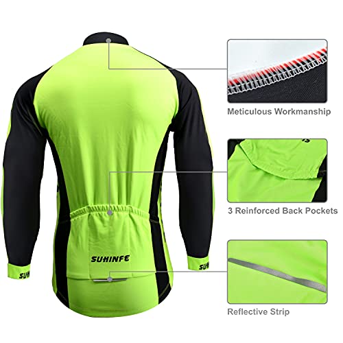 Maillot Ciclismo Hombre Invierno, Ropa Ciclismo Manga Larga Calor con Polar Térmico y Pantalones Ciclismo de Alta Elasticidad para Bicicleta Carretera y Bicicleta Montaña, Verde, M