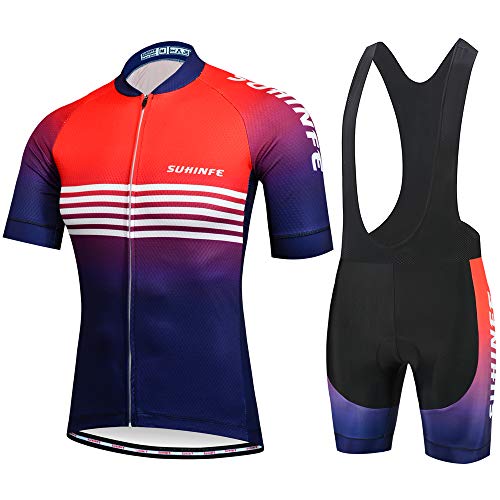 Maillot Ciclismo Hombre Verano, Ropa Ciclismo Manga Corta con Cremallera Completa y 3 Bolsillos Traseros y Culotte Ciclismo para MTB