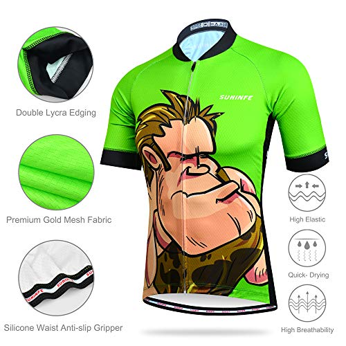 Maillot Ciclismo Hombre Verano, Ropa Ciclismo Manga Corta con Cremallera Completa y 3 Bolsillos Traseros y Culotte Ciclismo para MTB, Animados, M