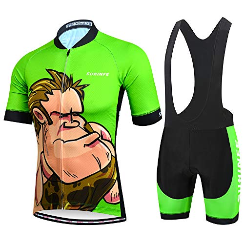 Maillot Ciclismo Hombre Verano, Ropa Ciclismo Manga Corta con Cremallera Completa y 3 Bolsillos Traseros y Culotte Ciclismo para MTB, Animados, M