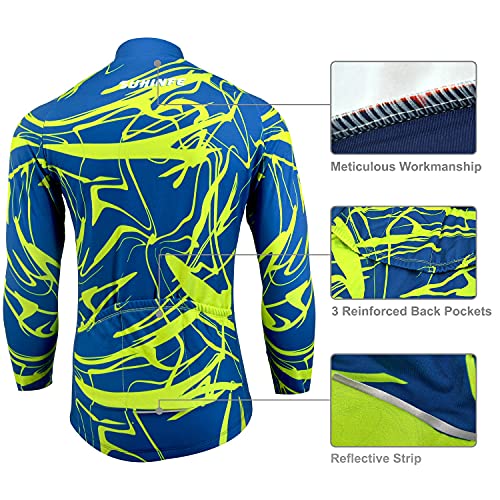 Maillot Ciclismo Invierno Hombre Manga Larga, Ropa Ciclismo Forro Polar Térmico con Cremallera Completa, Tira Reflectante y y Pantalón con Pechera Ciclismo para Mantener el Calor, Azul, XXL