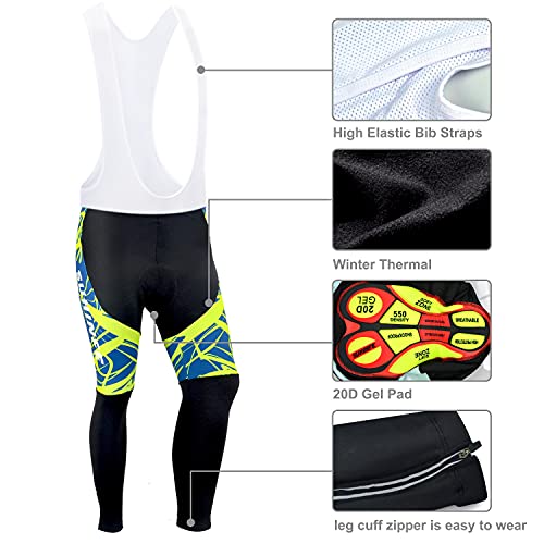 Maillot Ciclismo Invierno Hombre Manga Larga, Ropa Ciclismo Forro Polar Térmico con Cremallera Completa, Tira Reflectante y y Pantalón con Pechera Ciclismo para Mantener el Calor, Azul, XXL