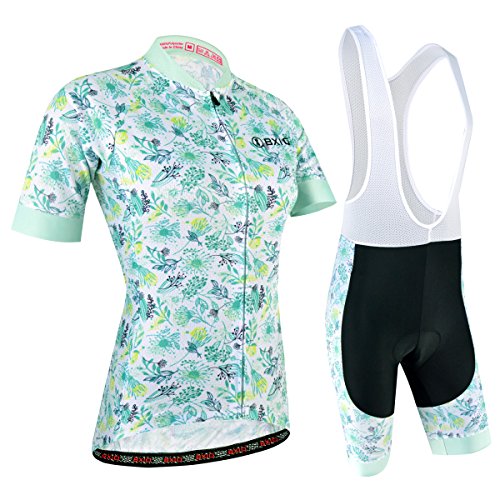 Maillot Ciclismo Mujer, Ciclismo Conjunto de Ropa con Culotte Pantalones Acolchado 3D para Deportes al Aire Libre Ciclo Bicicleta, Azul y Blanco, XL