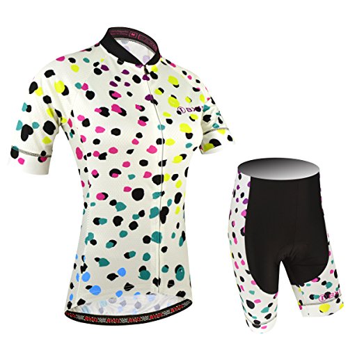 Maillot Ciclismo Mujer, Ciclismo Conjunto de Ropa con Culotte Pantalones Acolchado 3D para Deportes al Aire Libre Ciclo Bicicleta, Florales, L