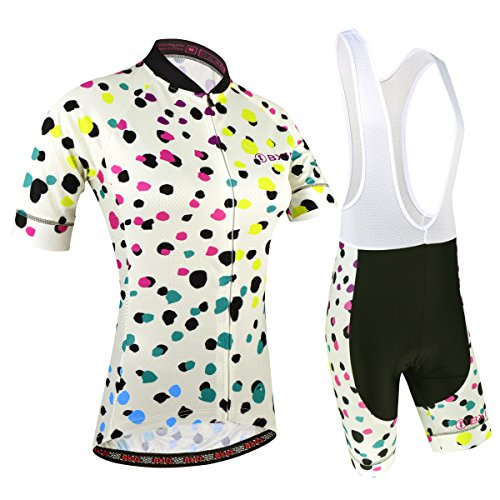 Maillot Ciclismo Mujer, Ciclismo Conjunto de Ropa con Culotte Pantalones Acolchado 3D para Deportes al Aire Libre Ciclo Bicicleta, Florales, L