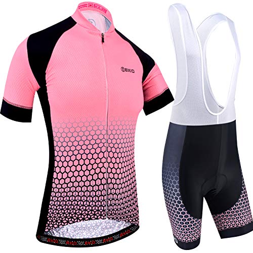 Maillot Ciclismo Mujer, Ciclismo Conjunto de Ropa con Culotte Pantalones Acolchado 3D para Deportes al Aire Libre Ciclo Bicicleta (Patrón de Punto, M)