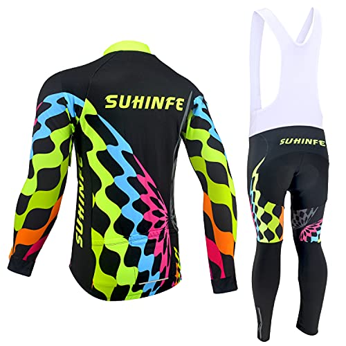 Maillot Ciclismo Mujer Invierno, Ropa Ciclismo Manga Larga con Forro Polar Térmico en y Pantalones Ciclismo de Alta Elasticidad para Bicicleta Carretera y Bicicleta Montaña, Negro, L