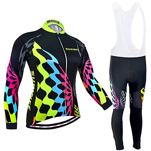 Maillot Ciclismo Mujer Invierno, Ropa Ciclismo Manga Larga con Forro Polar Térmico en y Pantalones Ciclismo de Alta Elasticidad para Bicicleta Carretera y Bicicleta Montaña, Negro, L