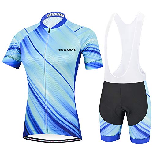 Maillot Ciclismo Mujer, Secado rápido Conjunto Ciclismo con culotes para MTB, Traje Ciclismo Mujer Verano, Azul Claro, S