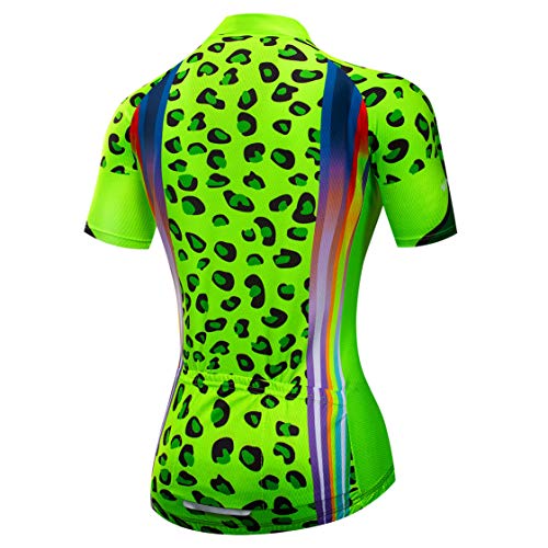 Maillot de Ciclismo de Las Mujeres Bike Jersey Cremallera Ciclo Camisa Manga Corta Bicicleta de Carretera Ropa Racing MTB Top para señoras Mujer Racing Ropa de montaña Transpirable Verde XL