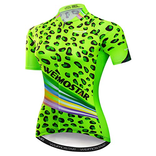 Maillot de Ciclismo de Las Mujeres Bike Jersey Cremallera Ciclo Camisa Manga Corta Bicicleta de Carretera Ropa Racing MTB Top para señoras Mujer Racing Ropa de montaña Transpirable Verde XL