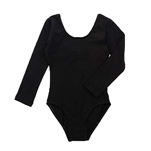 Maillot de Danza Ballet Gimnasia Leotardo Body Clásico Elástico para Mujer de Manga Larga Cuello Redondo (XL, Negro)