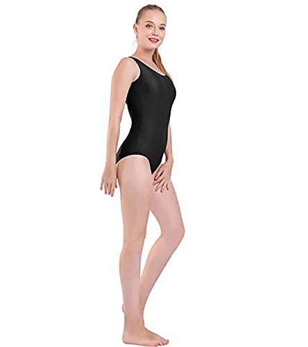 Maillot de Danza Ballet Gimnasia sin Mangas con Correa Ancha, Leotardo Clásico Mujer de Cuello Redondo (Negro, M)