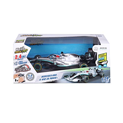 Maisto Tech R/C F1 Mercedes AMG Petronas W10 (2019): Coche teledirigido Lewis Hamilton a Escala 1:24, fidelidad 1, 2,4 GHz, Mando a Distancia, 22 cm, Color Plateado (582352)