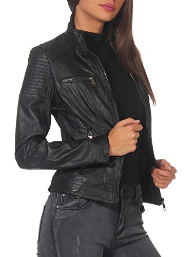 Malito Mujer Chaqueta Cuero Sintético Biker Chaqueta Saco Blazer 5179 (Negro, 3XL)