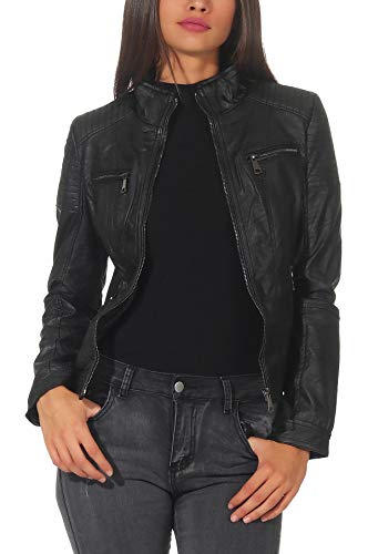 Malito Mujer Chaqueta Cuero Sintético Biker Chaqueta Saco Blazer 5179 (Negro, 3XL)