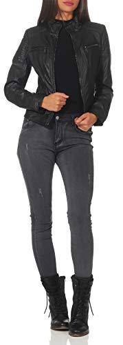 Malito Mujer Chaqueta Cuero Sintético Biker Chaqueta Saco Blazer 5179 (Negro, 3XL)