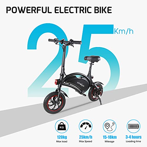 Mangoo Bicicleta Eléctrica, Motor de 250W Bicicleta Eléctrica Plegable, Bicicleta Eléctrica de 12"para Adultos, 25 km/h, 36V 6.0 AH Batería Li-Ion. (Black)