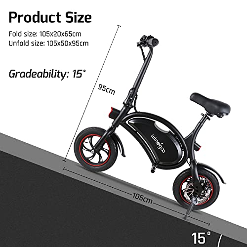 Mangoo Bicicleta Eléctrica, Motor de 250W Bicicleta Eléctrica Plegable, Bicicleta Eléctrica de 12"para Adultos, 25 km/h, 36V 6.0 AH Batería Li-Ion. (Black)