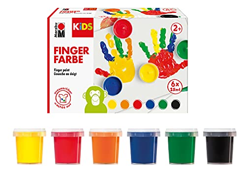 Marabu KiDS 0303000050800 - Juego de 6 colores brillantes, sin parabenos, vegano, sin lactosa, sin gluten, adecuado para la guardería, escuela, terapia y hogar, carbón, 35 ml (Paquete de 1)