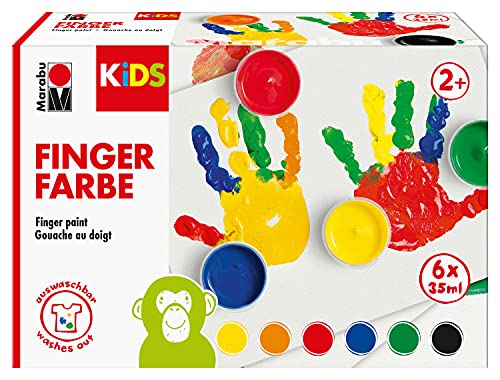 Marabu KiDS 0303000050800 - Juego de 6 colores brillantes, sin parabenos, vegano, sin lactosa, sin gluten, adecuado para la guardería, escuela, terapia y hogar, carbón, 35 ml (Paquete de 1)