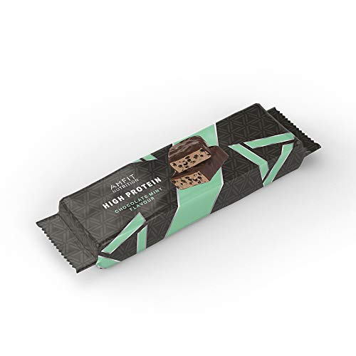 Marca Amazon - Amfit Nutrition Barrita de proteína baja en azúcar (19,8gr proteina - 0,9gr azúcar) - chocolate y menta - Pack de 12 (12x60g)