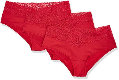 Marca Amazon - IRIS & LILLY Braguita Escotada por la Cadera Mujer, Pack de 3, Rojo (Scooter), XXL, Label: XXL