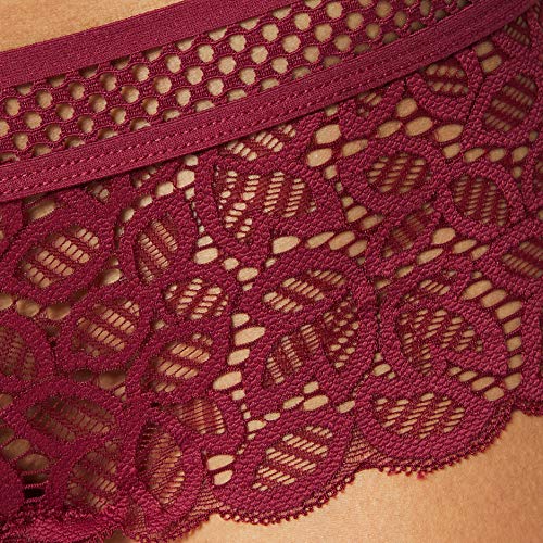 Marca Amazon - IRIS & LILLY Culotte de Crochet y Encaje Mujer, Pack de 2, Rojo (Rhododendron), M, Label: M