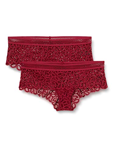 Marca Amazon - IRIS & LILLY Culotte de Crochet y Encaje Mujer, Pack de 2, Rojo (Rhododendron), M, Label: M